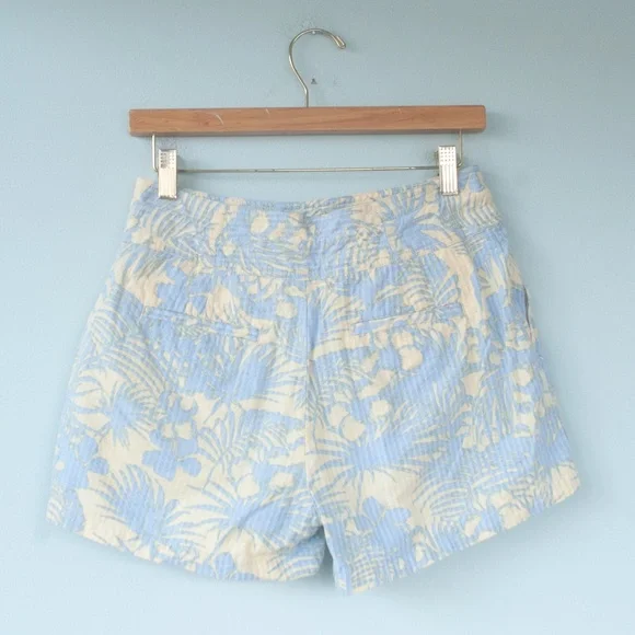 Free People Blue & Yellow Tropical Palm Leaf Island Seersucker Shorts - Picture 6 of 7